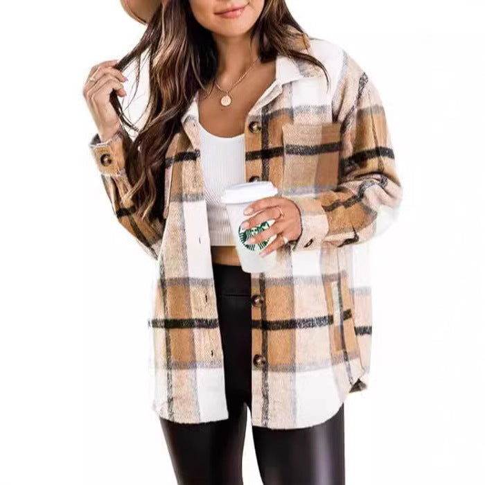 Damen Kariertes Overshirt aus weichem Fleece R&B