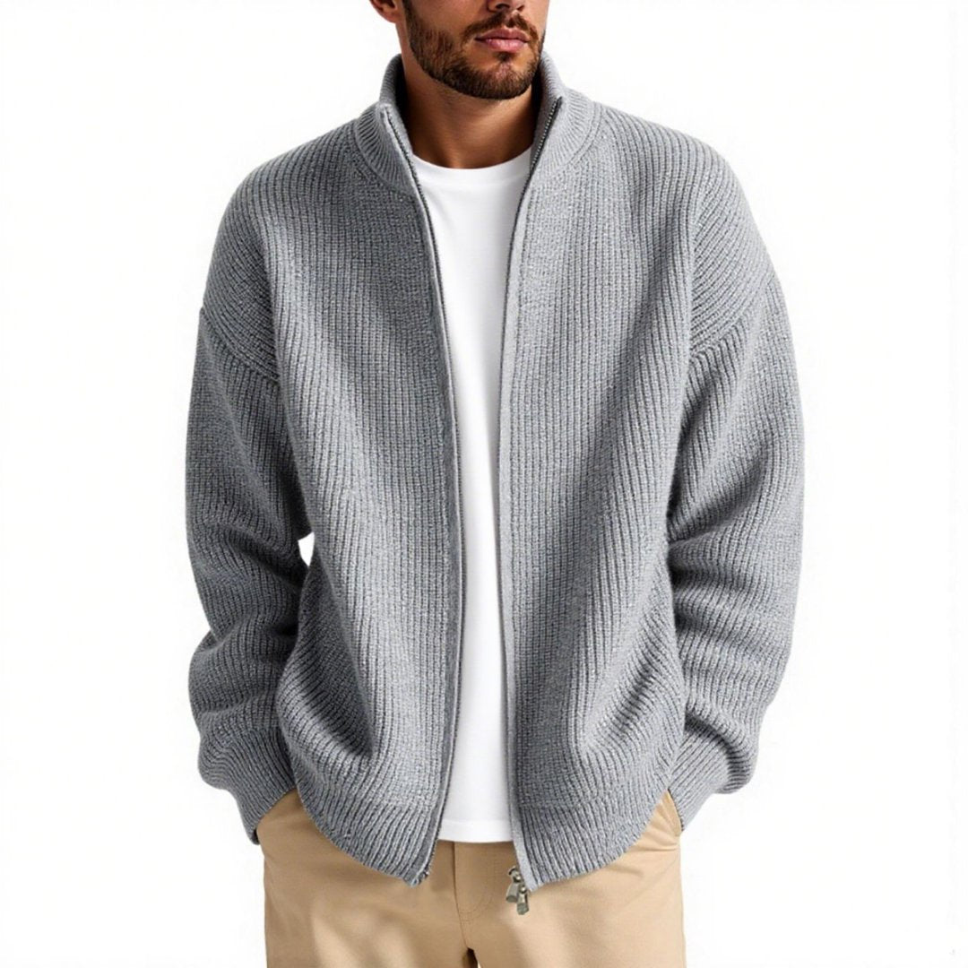 Herren Strickjacke mit hohem Kragen und praktischem Reißverschluss R&B