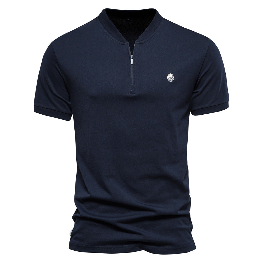 Herren Kurzarm Henley-T-Shirt mit modernem Reißverschluss und hochwertiger Baumwollmischung R&B