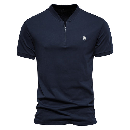 Herren Kurzarm Henley-T-Shirt mit modernem Reißverschluss und hochwertiger Baumwollmischung R&B