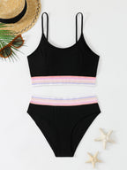 Damen Sportliches Bikini-Set mit modischem Rippdesign und elastischem Bund R&B