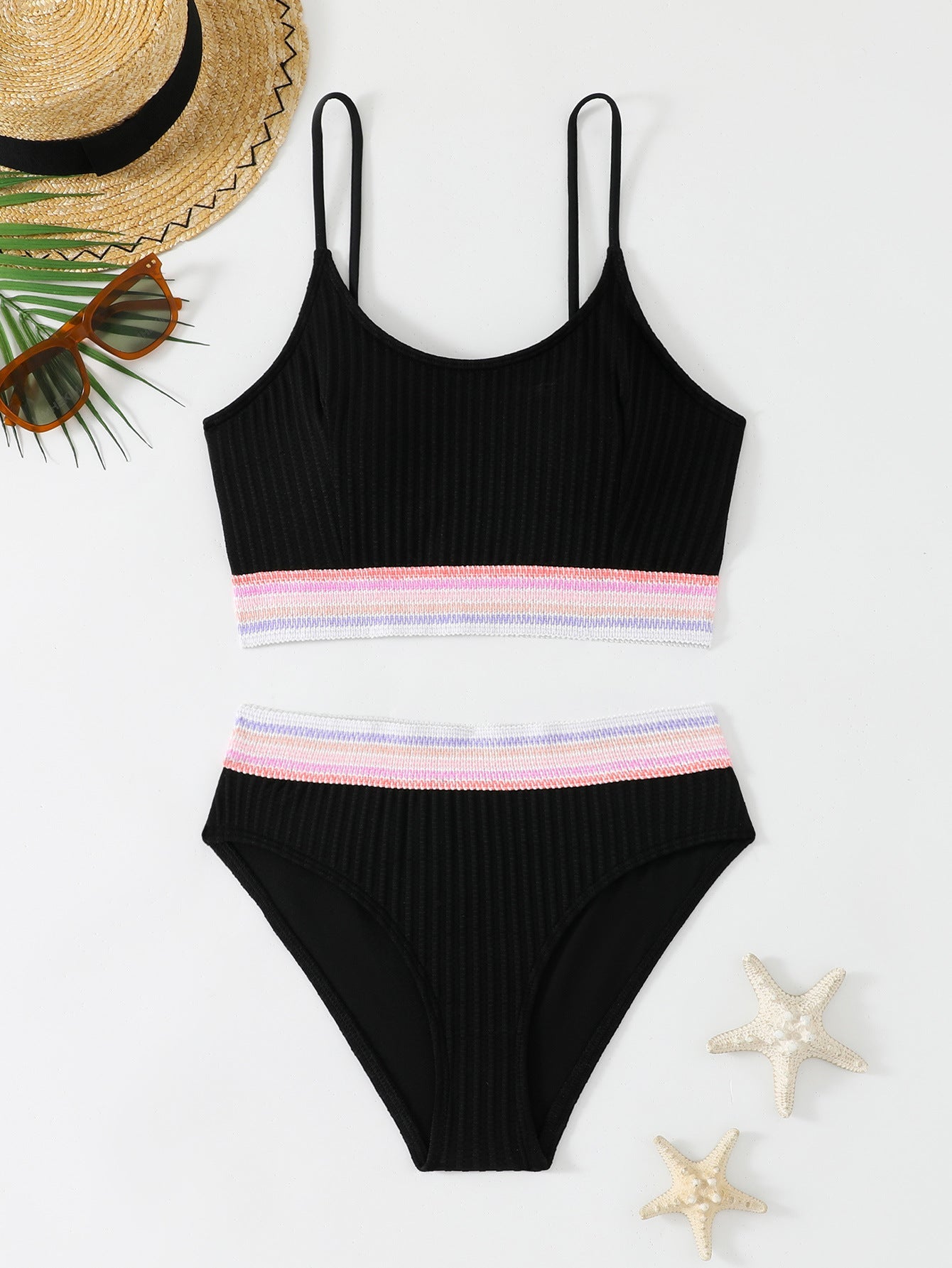 Damen Sportliches Bikini-Set mit modischem Rippdesign und elastischem Bund R&B