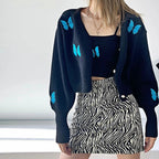 Damen Kurze Strickjacke mit floralem Stickdesign R&B