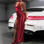 Damen Elegantes Kleid mit tiefem V-Ausschnitt und hohem Schlitz R&B