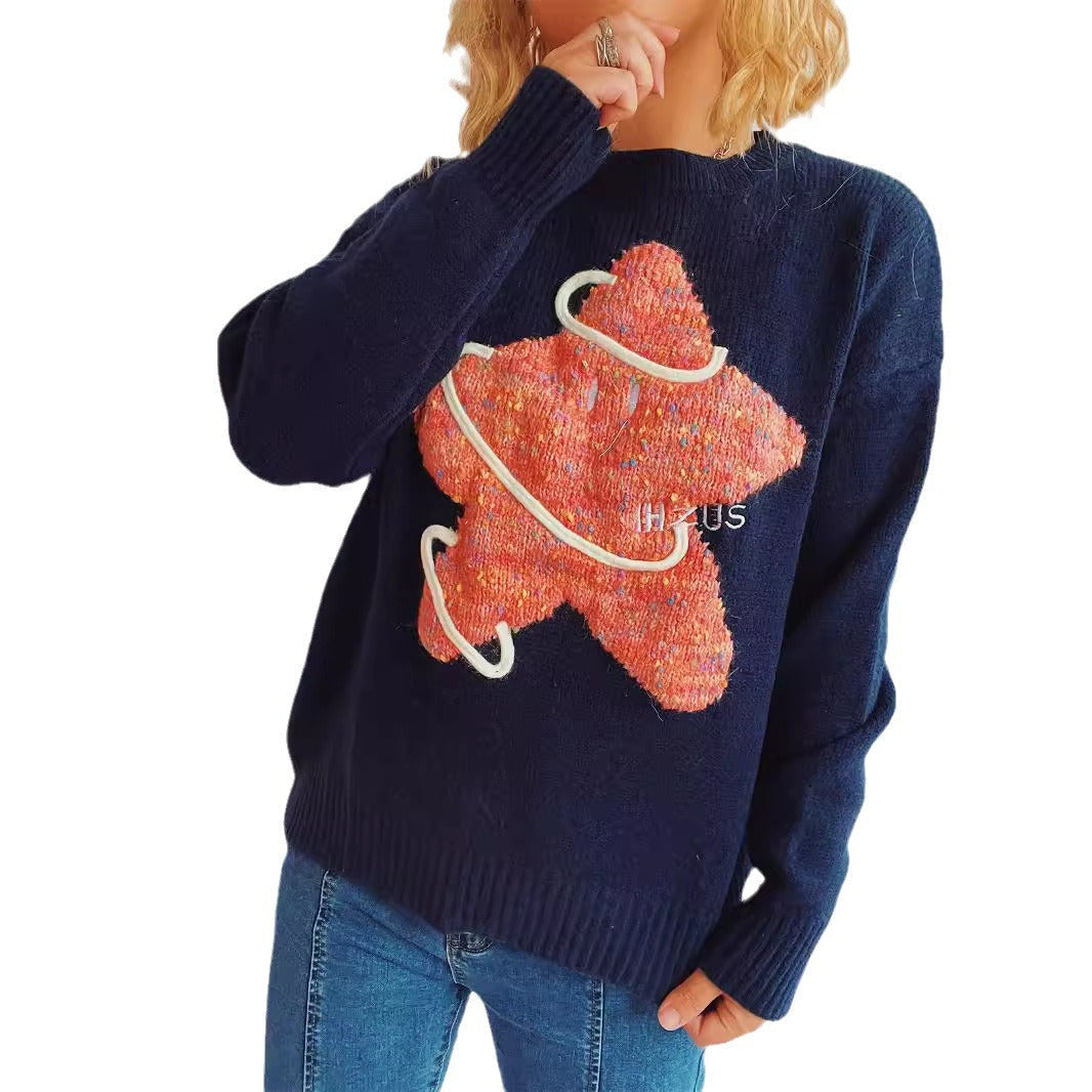 Damen Strickpullover mit kreativem Motiv und lässigem Schnitt R&B