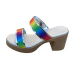 Damen Plateau-Sandalen mit regenbogenfarbenem Glanz und bequemem Absatz R&B
