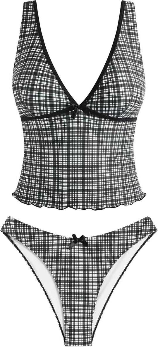 Damen Bikini-Set mit ausgestelltem Oberteil und verstellbaren Trägern R&B