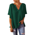 Damen lockeres Blusenshirt mit V-Ausschnitt und luftigen Ärmeln R&B