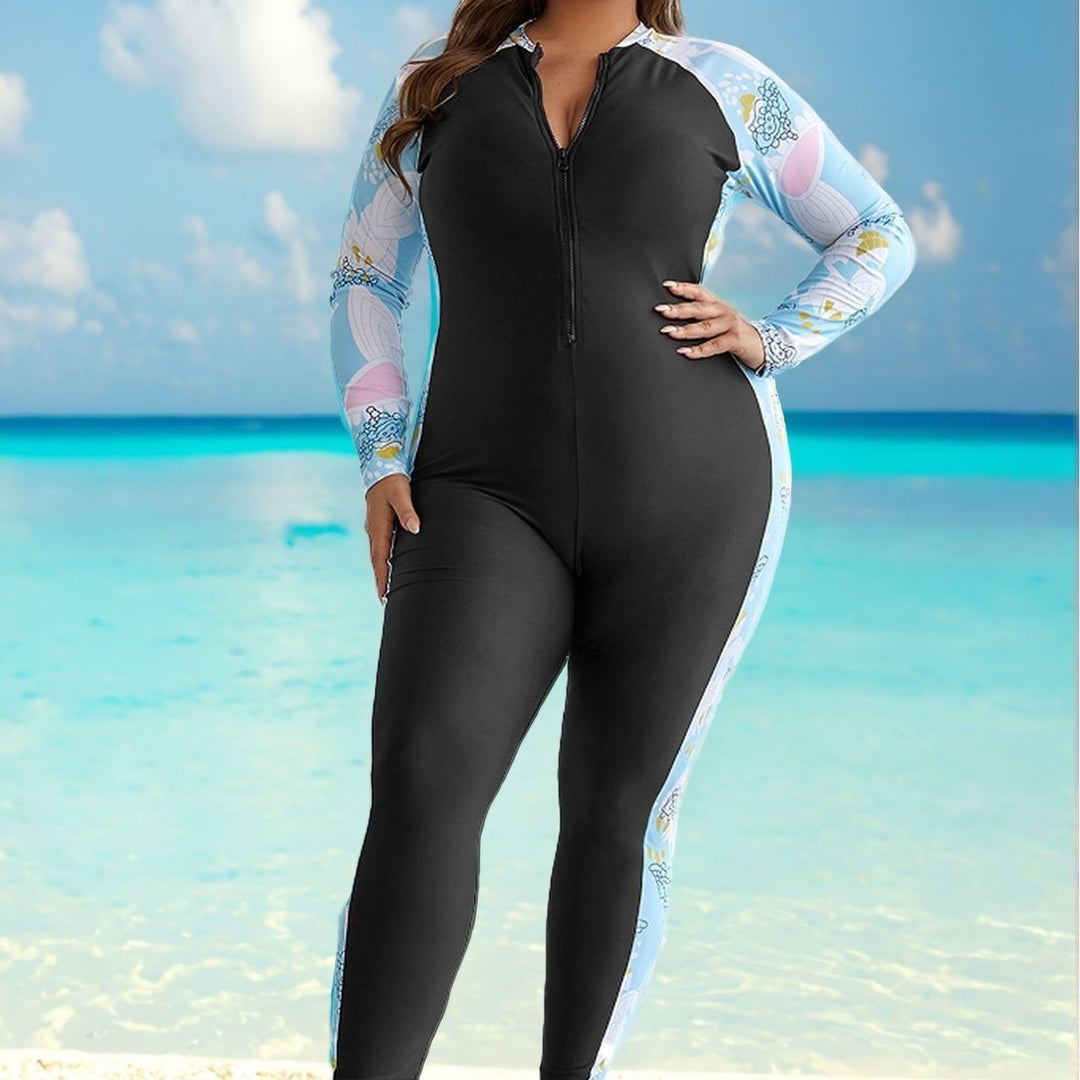 Damen Langarm-Schwimmanzug mit hohem Kragen und Reißverschluss R&B