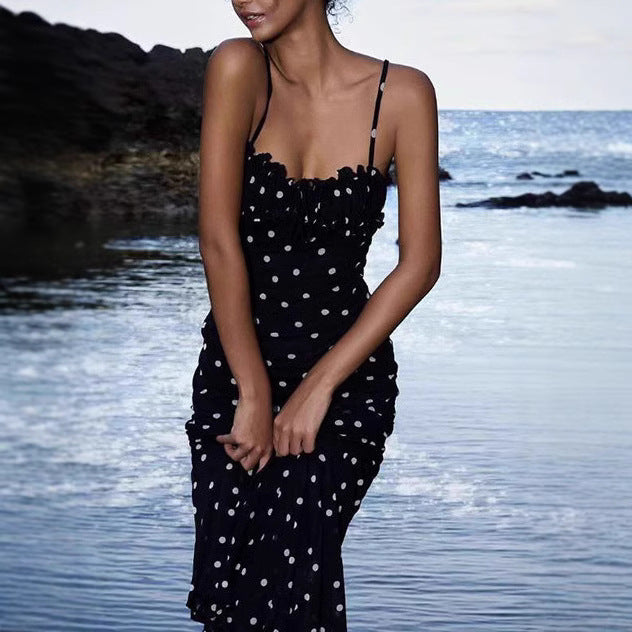Damen Maxikleid mit Rüschen und Punkten R&B