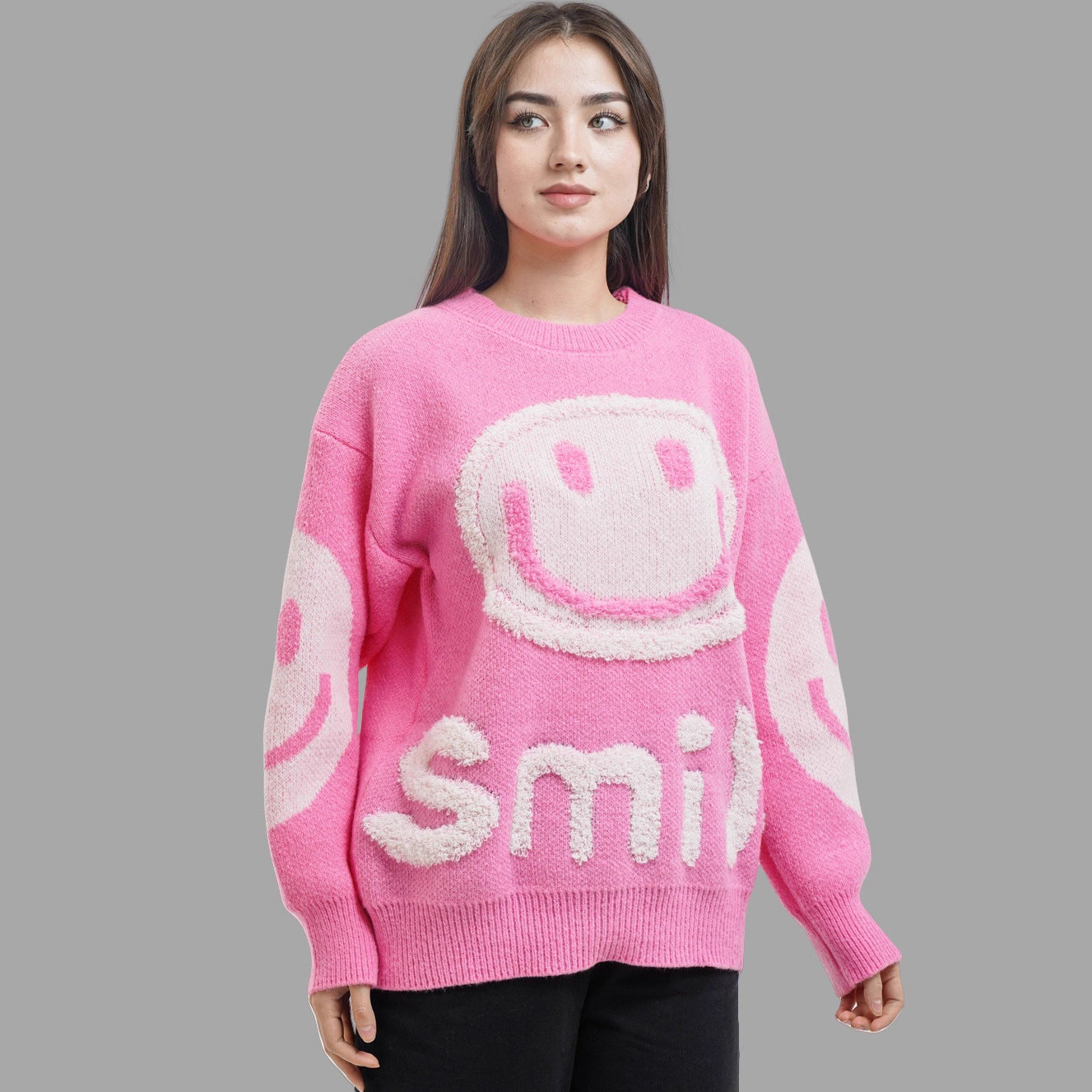 Damen gemütlicher Oversize-Pullover mit lässigem Grafikdesign R&B