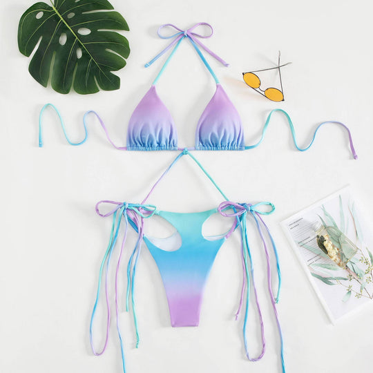 Damen Triangel-Bikini mit stylischen Bindebändern und einzigartigem Farbverlauf R&B