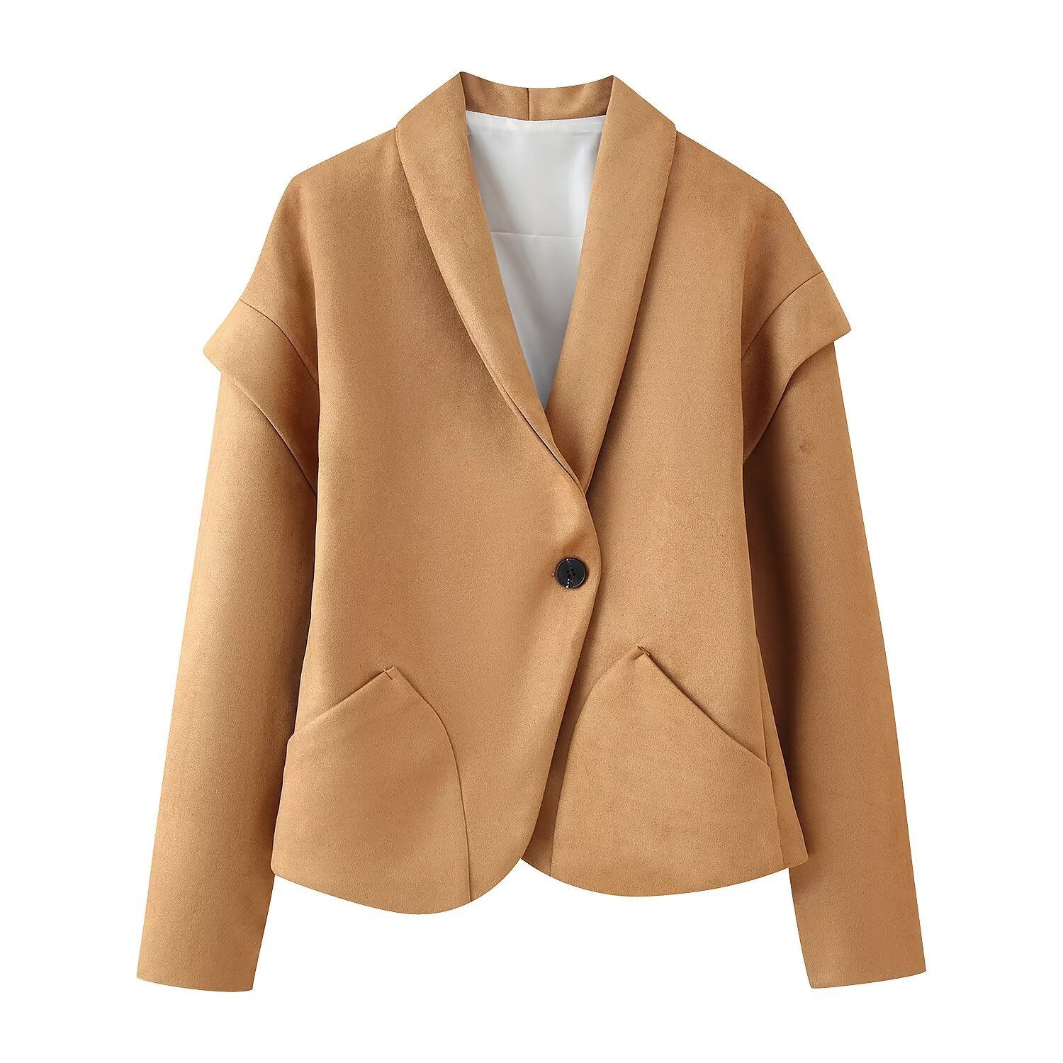 Damen elegante Suede-Jacke mit modischen Taschen R&B