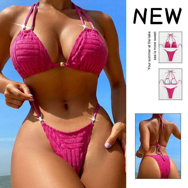 Damen Triangel-Bikini mit strukturierter Oberfläche und goldenen Details R&B