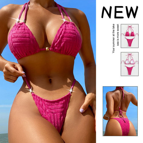 Damen Triangel-Bikini mit strukturierter Oberfläche und goldenen Details R&B