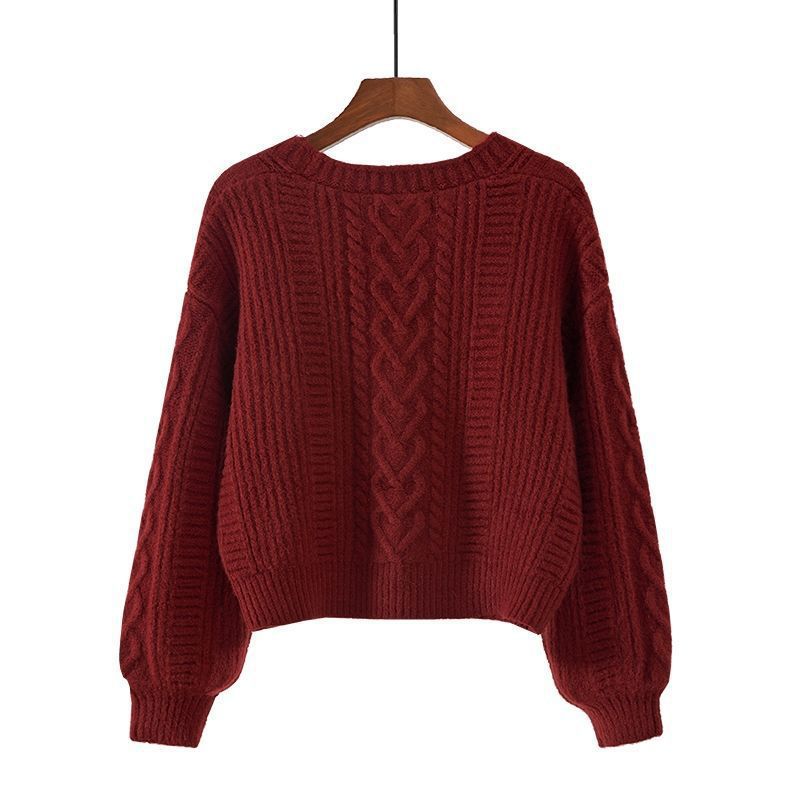Damen Strickjacke mit ausgefallenem Zopfmuster und tiefem V-Ausschnitt R&B