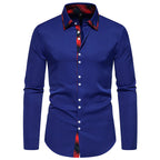 Herren elegantes Langarmhemd mit kreativem Kragen und kontrastierenden Details R&B