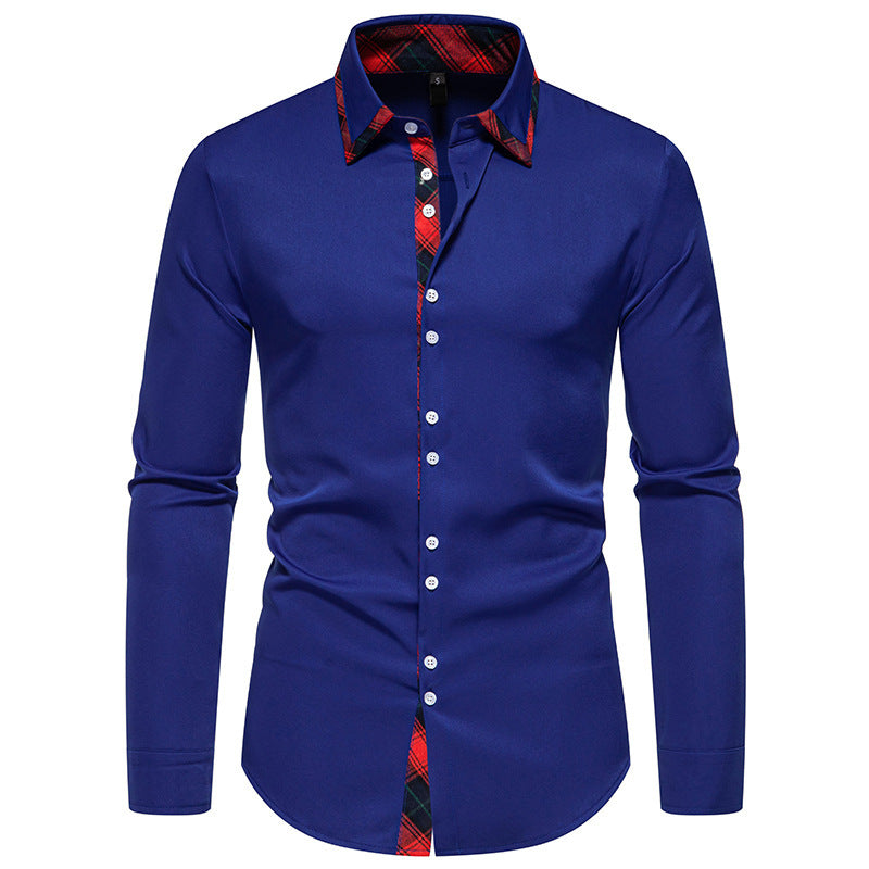 Herren elegantes Langarmhemd mit kreativem Kragen und kontrastierenden Details R&B