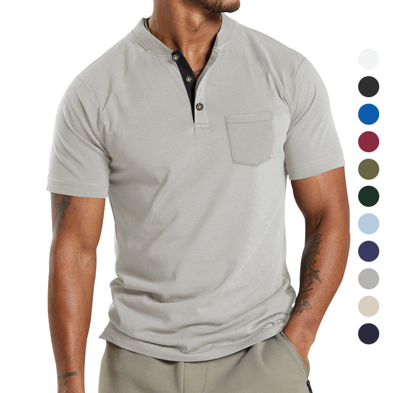 Herren Kurzarm-Henley-T-Shirt mit praktischer Brusttasche und modernem Kragen R&B
