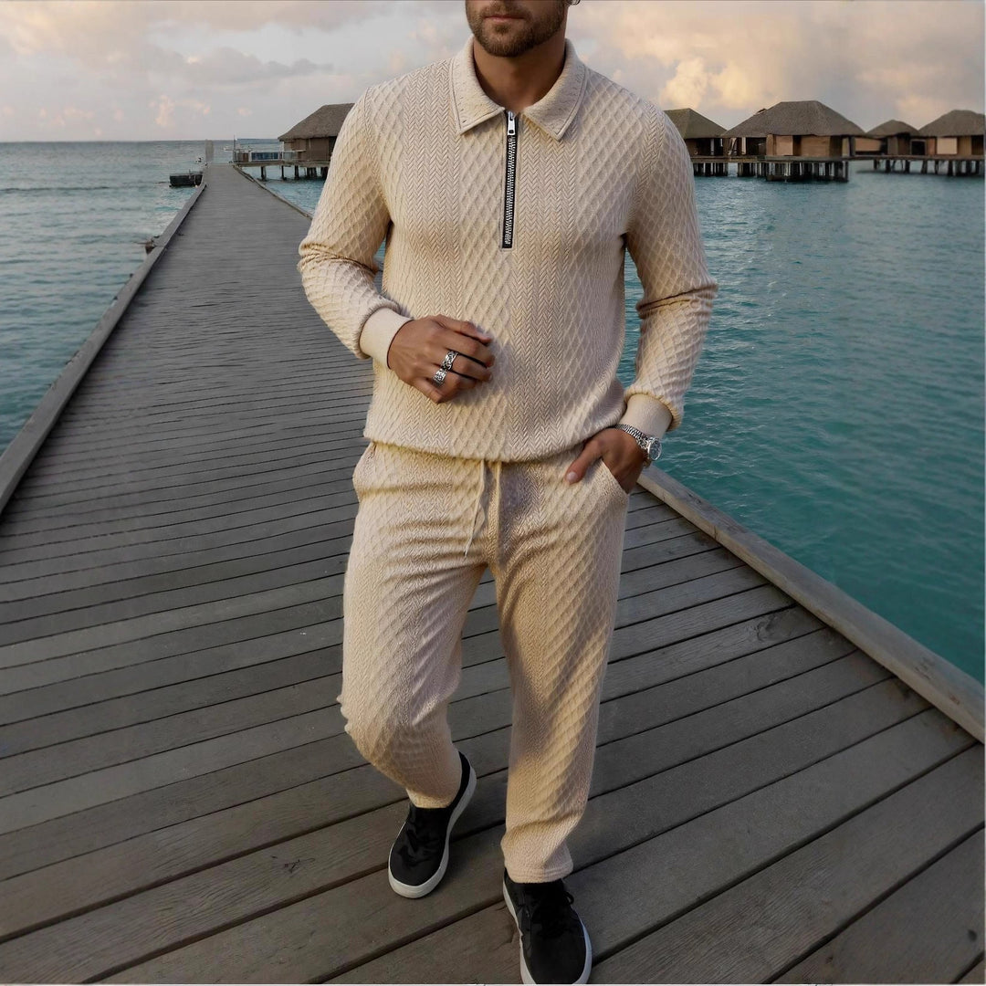 Herren Elegantes Strickanzug aus atmungsaktivem Material mit Stehkragen R&B