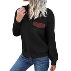 Damen Stehkragen Sweatshirt mit Knopfdetails und Brusttasche R&B