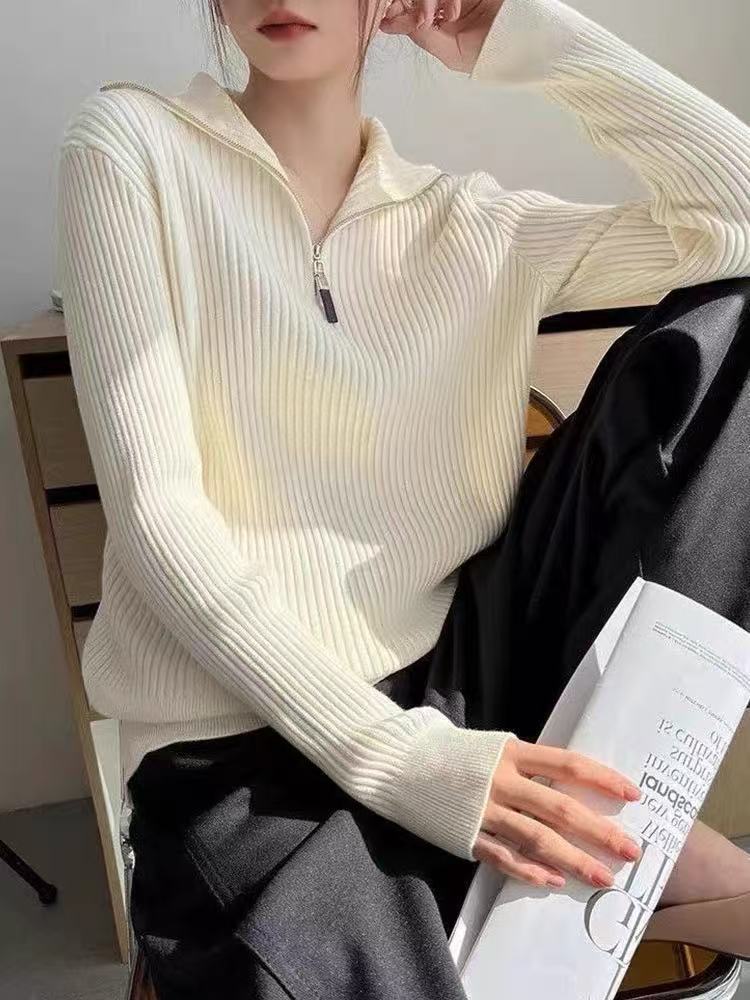 Damen Pullover mit Stehkragen und Reißverschluss