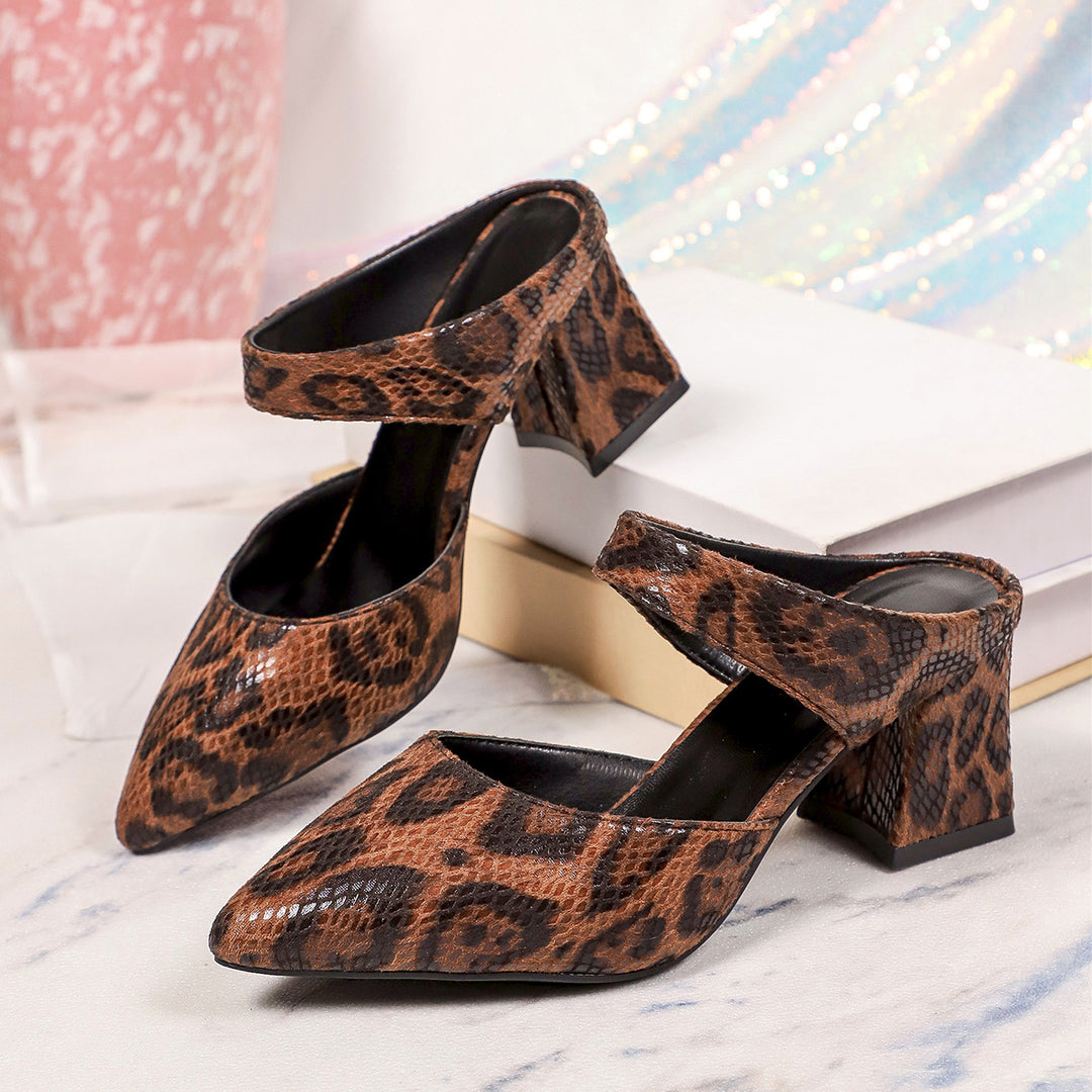 Damen Schlappen-Pumps mit stilvollem Leopardenmuster R&B