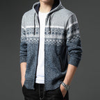 Herren gemusterte Strickjacke mit Kapuze und komfortablem Schnitt