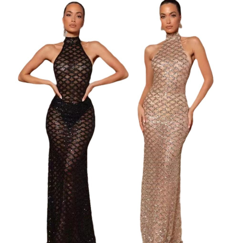 Damen Elegantes Abendkleid im Bodycon-Stil mit schimmerndem Paillettenbesatz R&B