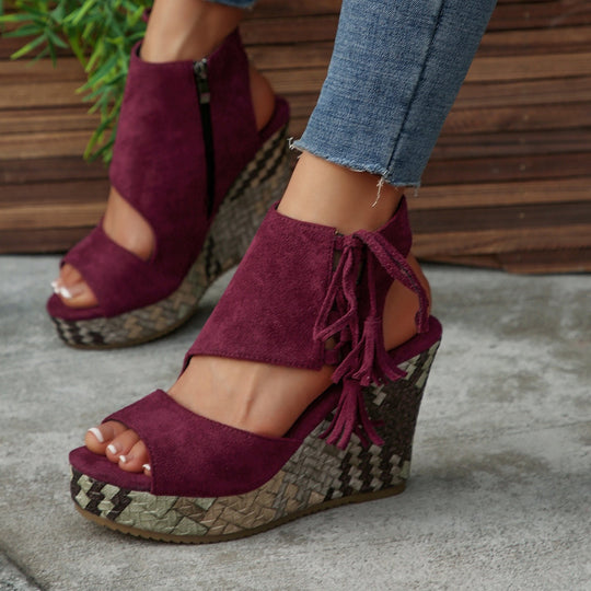 Damen Wedge-Sandalen mit modischem Fransen-Detail R&B