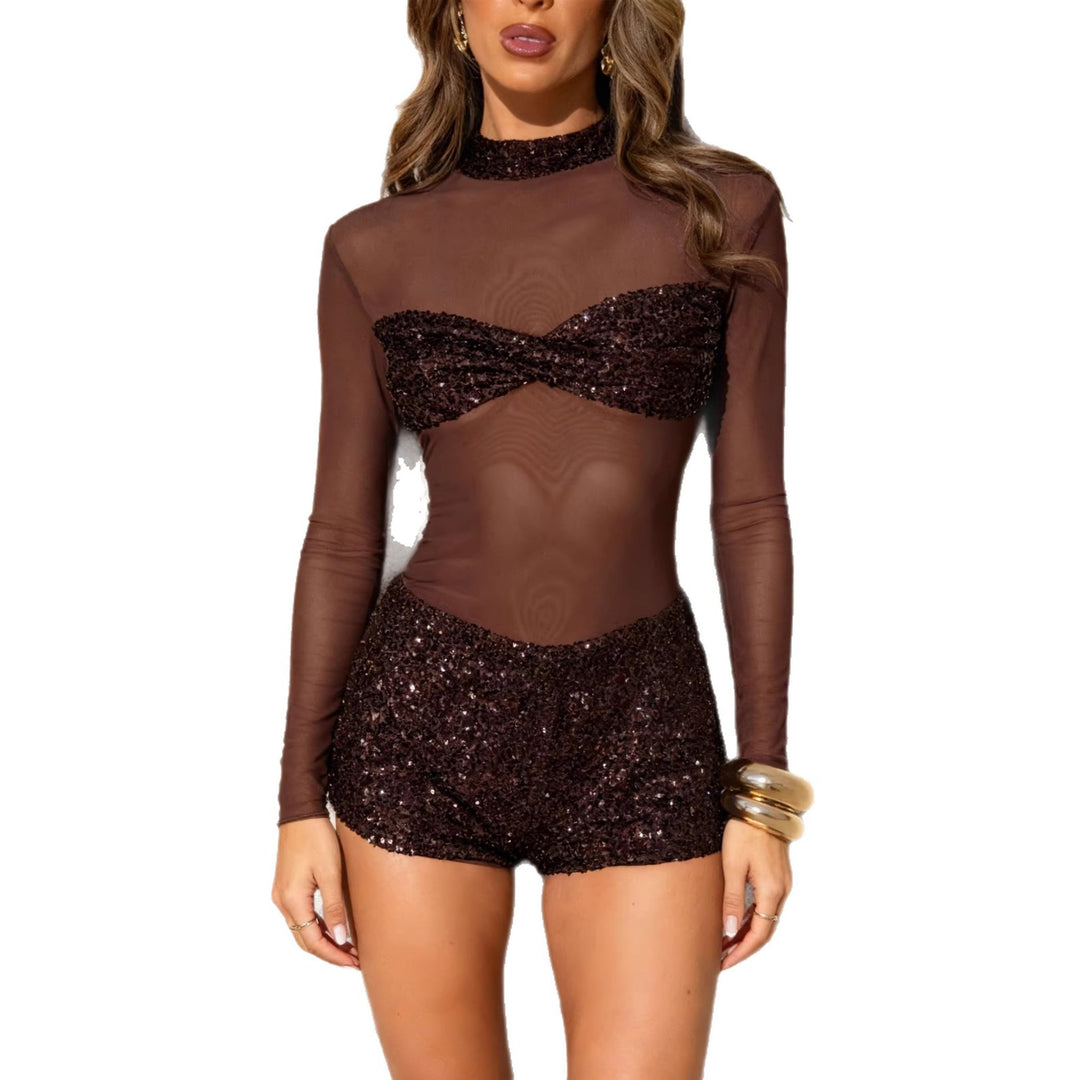 Damen Glitzerndes Jumpsuit mit langen Ärmeln R&B
