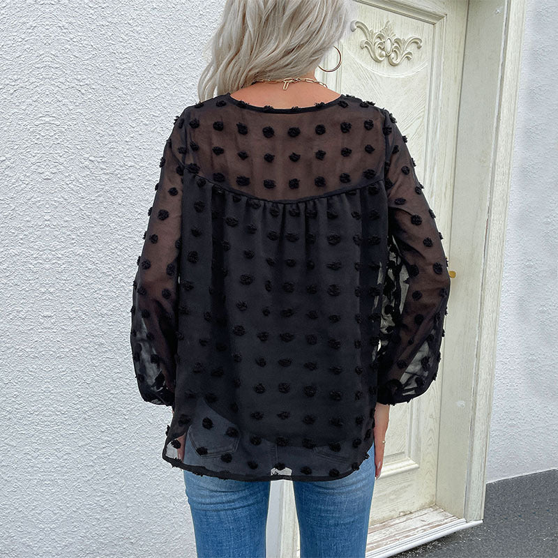 Damen Bluse mit transparentem Strukturdesign und Rüschendetails R&B