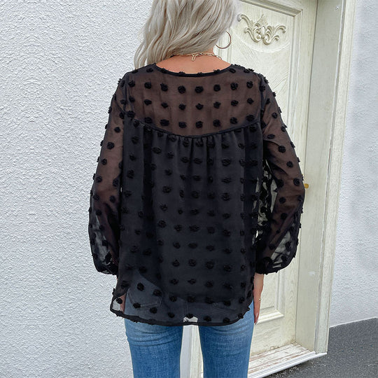Damen Bluse mit transparentem Strukturdesign und Rüschendetails R&B