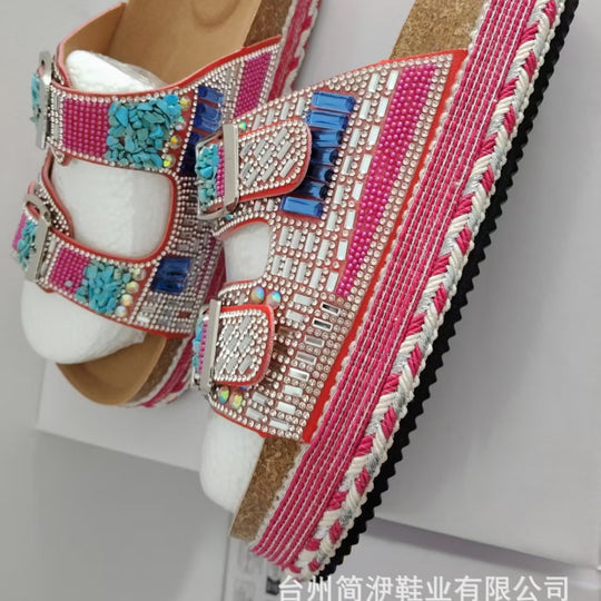 Damen Geschmückte Plateau-Sandalen mit Doppelriemen und glitzernden Applikationen R&B