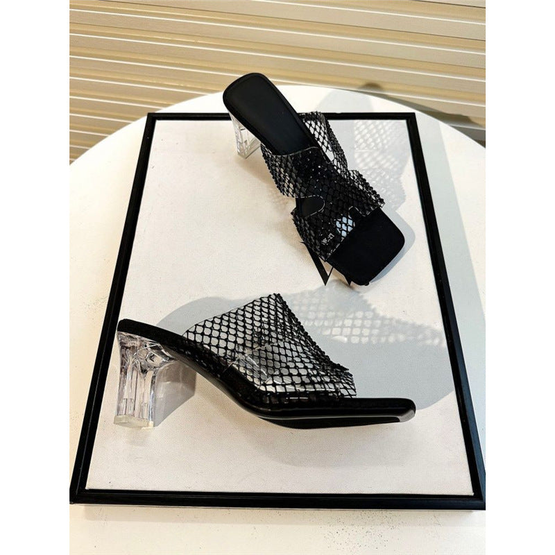 Damen transparente Mules mit schickem Netzdesign R&B