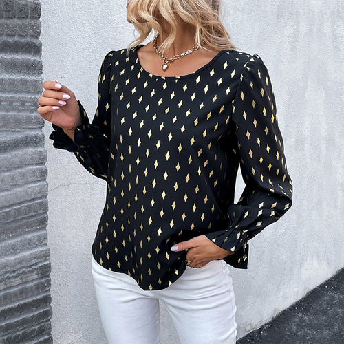 Damen Bluse mit elegantem geometrischem Muster und Rüschendetails R&B