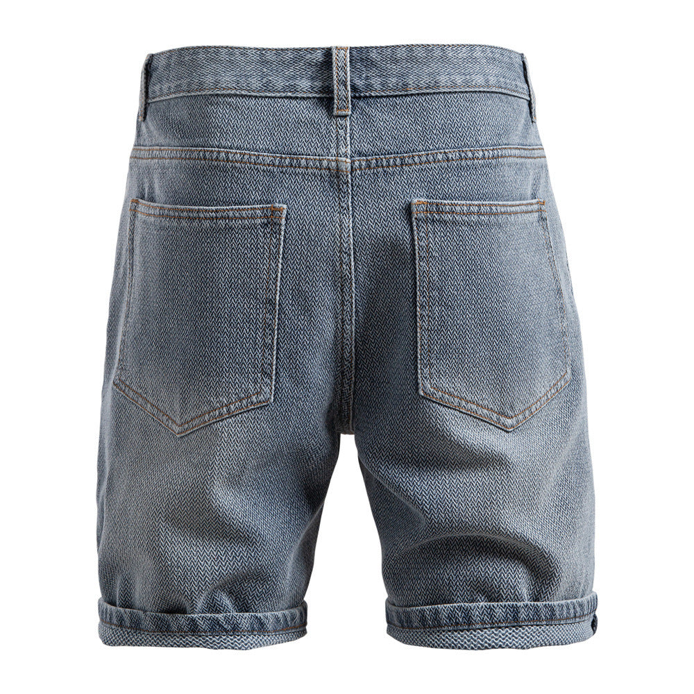 Herren nan Jeansshorts mit Umschlag, mittelhoher Bund und klassischer Taschenaufteilung R&B