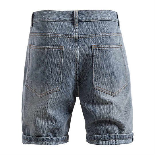 Herren nan Jeansshorts mit Umschlag, mittelhoher Bund und klassischer Taschenaufteilung R&B