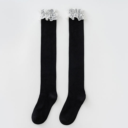 Damen Elegante Overknee-Strümpfe mit romantischem Spitzenrand R&B