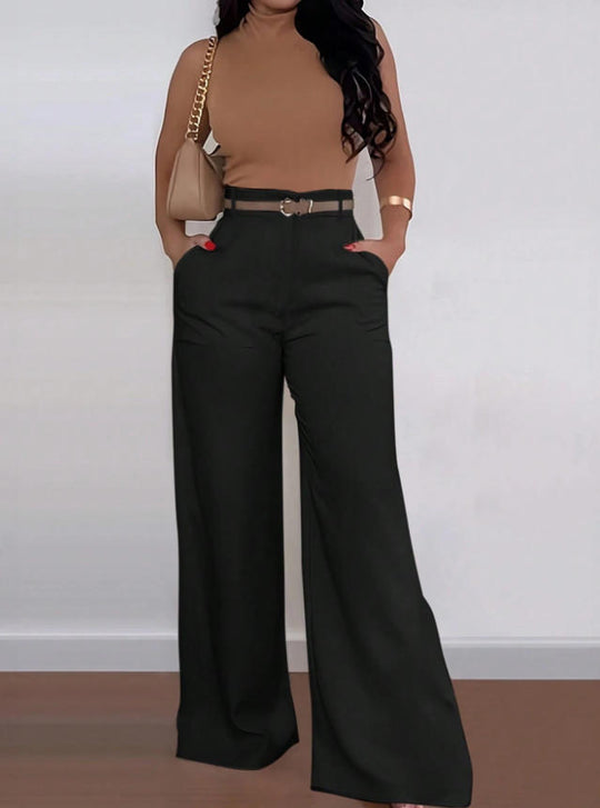 Damen Weitgeschnittene Elegante Anzughose mit Gürtel R&B