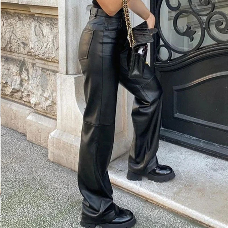 Damen Kunstlederhose mit weitem Bein