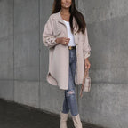 Damen Oversized Hemdjacke mit praktischen Taschen und Knopfdetails R&B