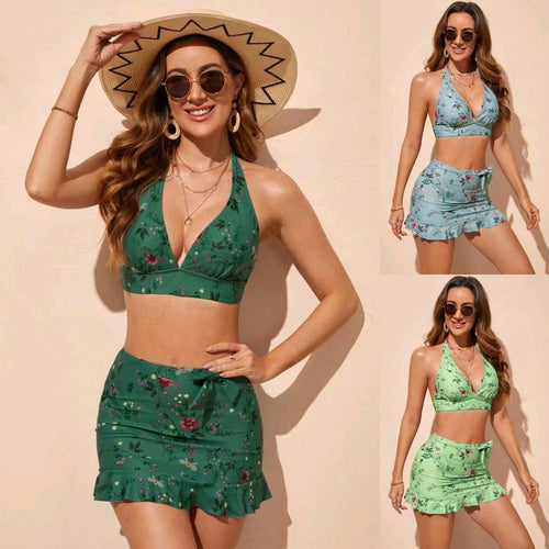 Damen Floral Print Bikini-Set mit Wickelröckchen R&B