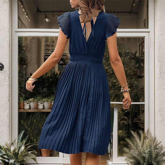 Damen Plissiertes Midikleid mit V-Ausschnitt und Rüschendetails R&B