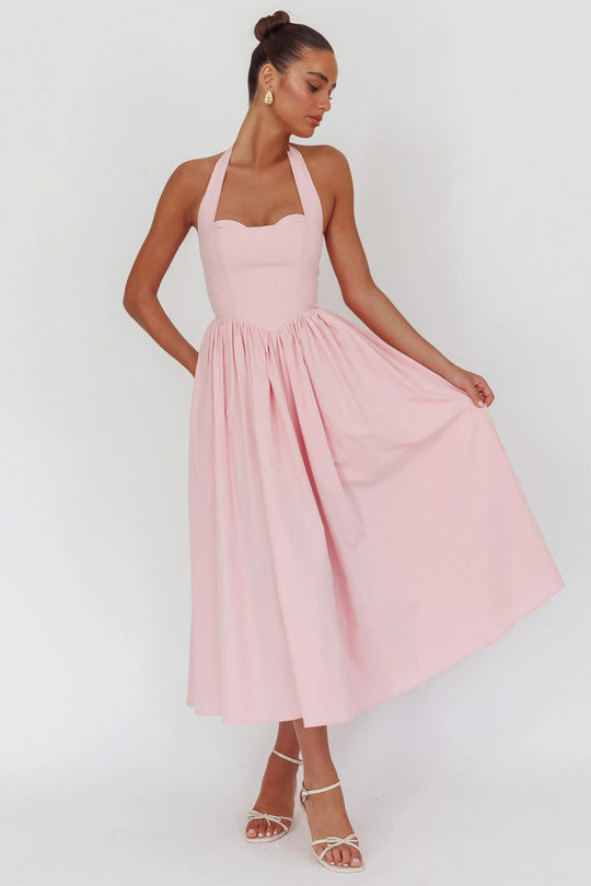 Damen Elegantem Halterneck Maxi-Kleid R&B