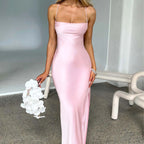 Damen Elegantes Maxikleid mit schmalen Spaghettiträgern und seitlichem Schlitz