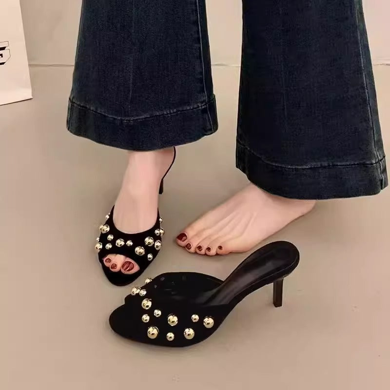 Damen elegante Mules mit dekorativen Perlen R&B