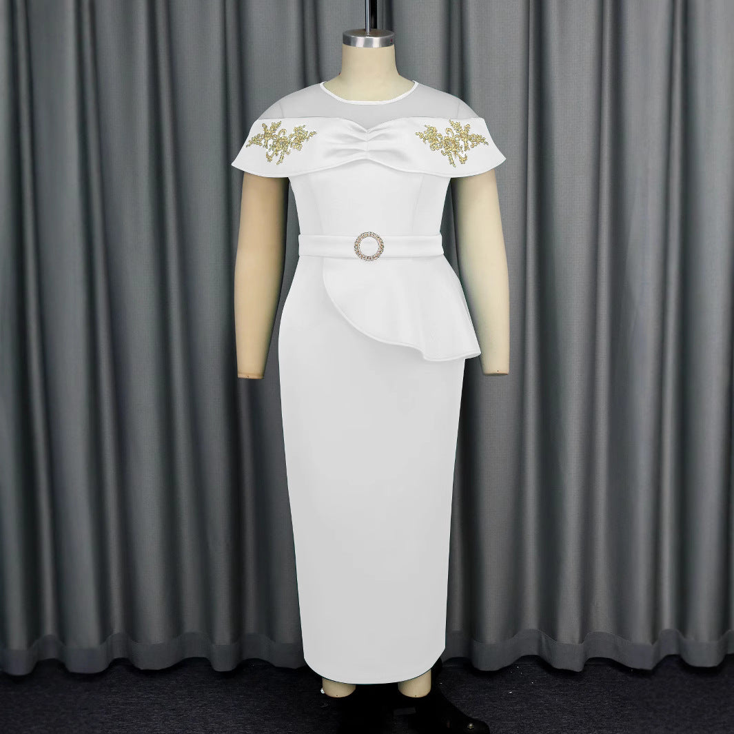 Damen Elegantes Maxikleid mit transparenten Ärmeln und dekorativen Applikationen R&B