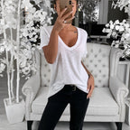 Damen lässiges V-Ausschnitt T-Shirt mit lockerer Passform R&B