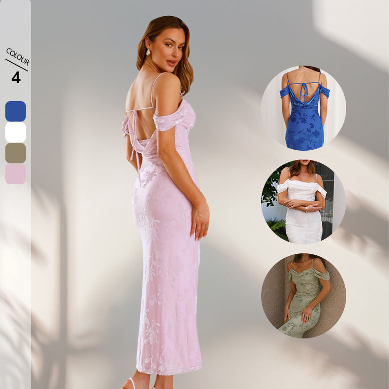 Damen Etuikleid mit romantischen Schulterträgern und floralem Design EB